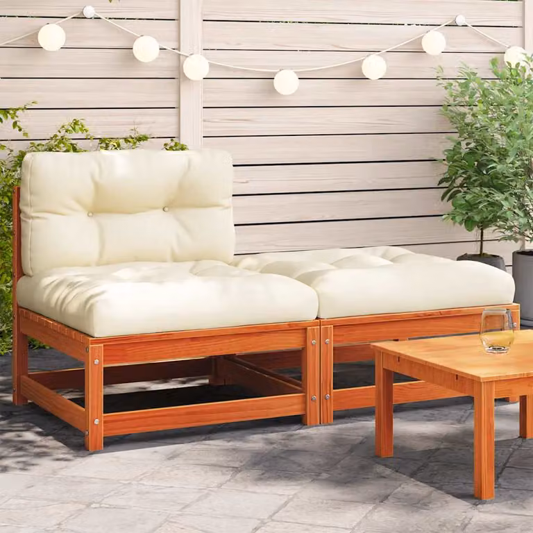 vidaXL Divano da Giardino in Legno di Pino Trattato con Cuscini e Poggiapiedi, Colore Marrone e Beige
