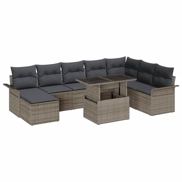 Set Divano da Giardino vidaXL 9 pz Grigio con Cuscini e Tavolino in Acciaio Verniciato a Polvere