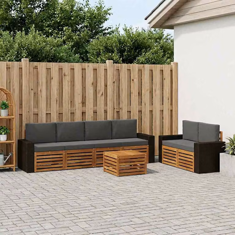 Set di divani da esterno vidaXL 7 pz in legno di acacia con cuscini, colore antracite e beige