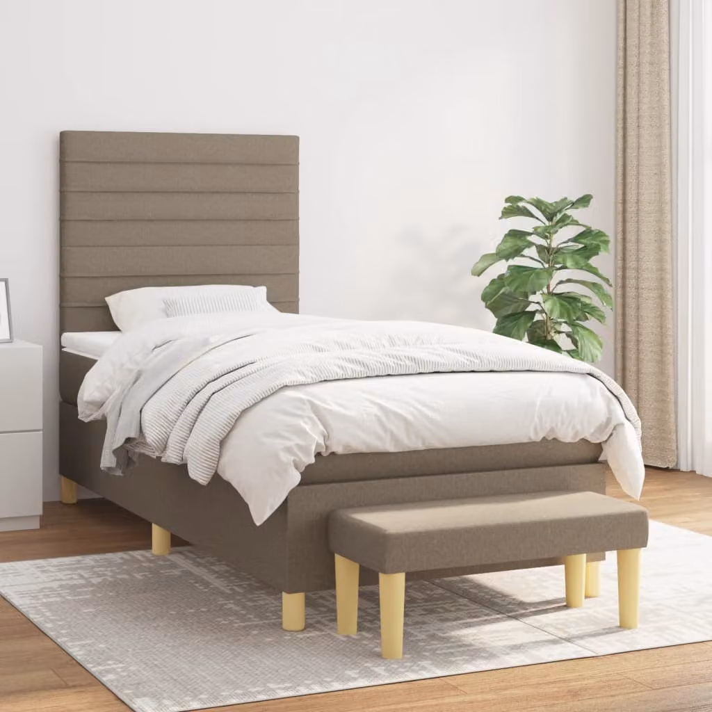 vidaXL Giroletto a Molle Ibrido con Materasso in Tessuto Beige e Bianco, L/P/H: 80 x 200 cm – 1