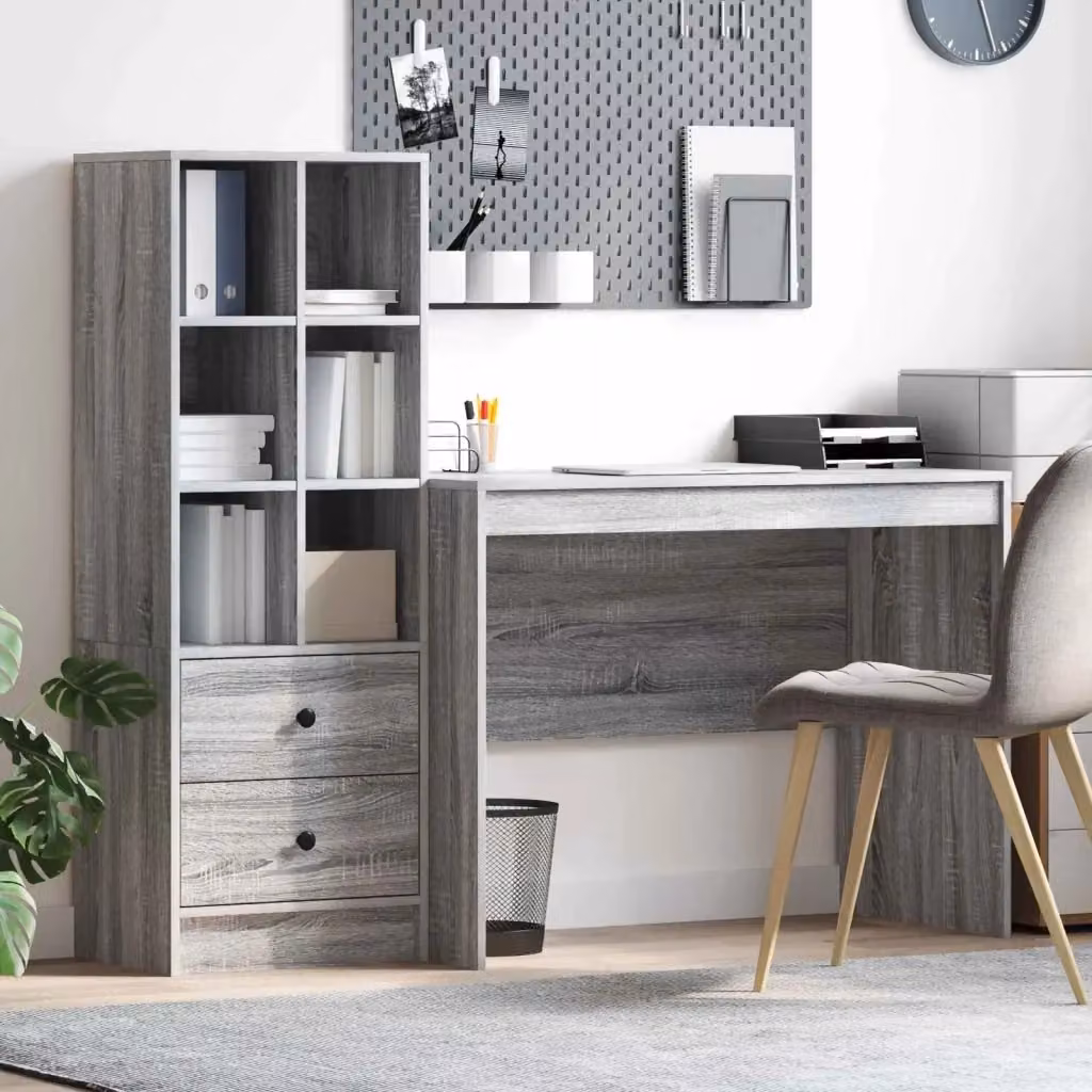 Scrivania moderna DESIGN IN per ufficio in MDF, Grigio e Marrone, L: 145,5 cm, P: 76,7 cm, H: 127 cm – 2