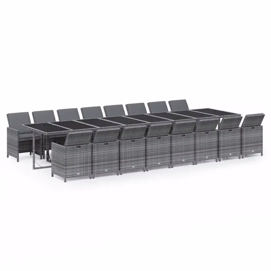 Set da pranzo da giardino vidaXL in polyrattan con cuscini grigi e tavolo in vetro nero – 2
