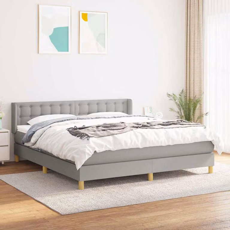 vidaXL Giroletto a Molle con Materasso Ibrido in Tessuto Grigio e Bianco L/P/H: 160 x 200 x 88 cm