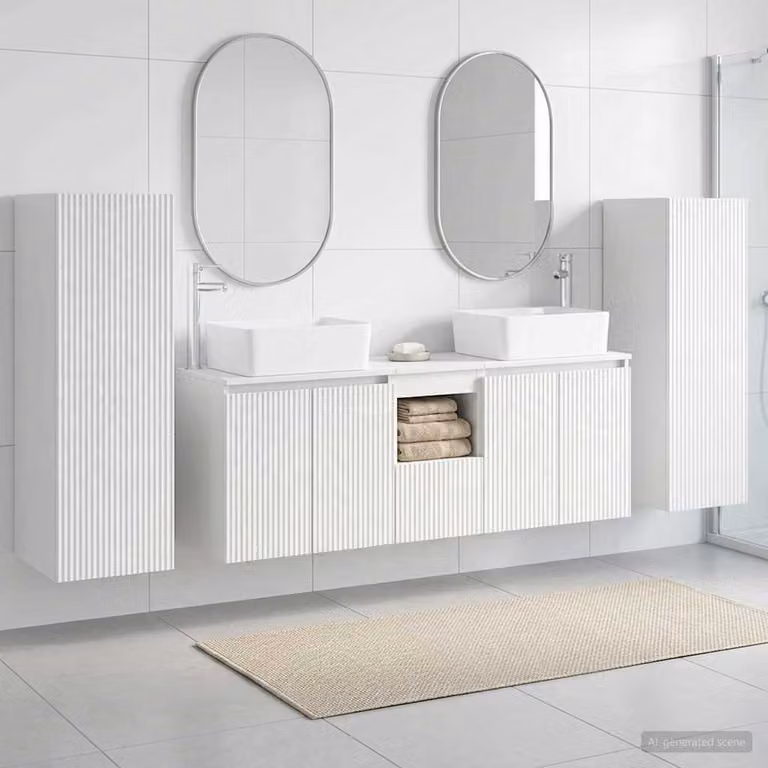 Set di mobili da bagno moderno vidaXL in 5 pezzi Bianco Lucido con mobile sottolavabo e pensile
