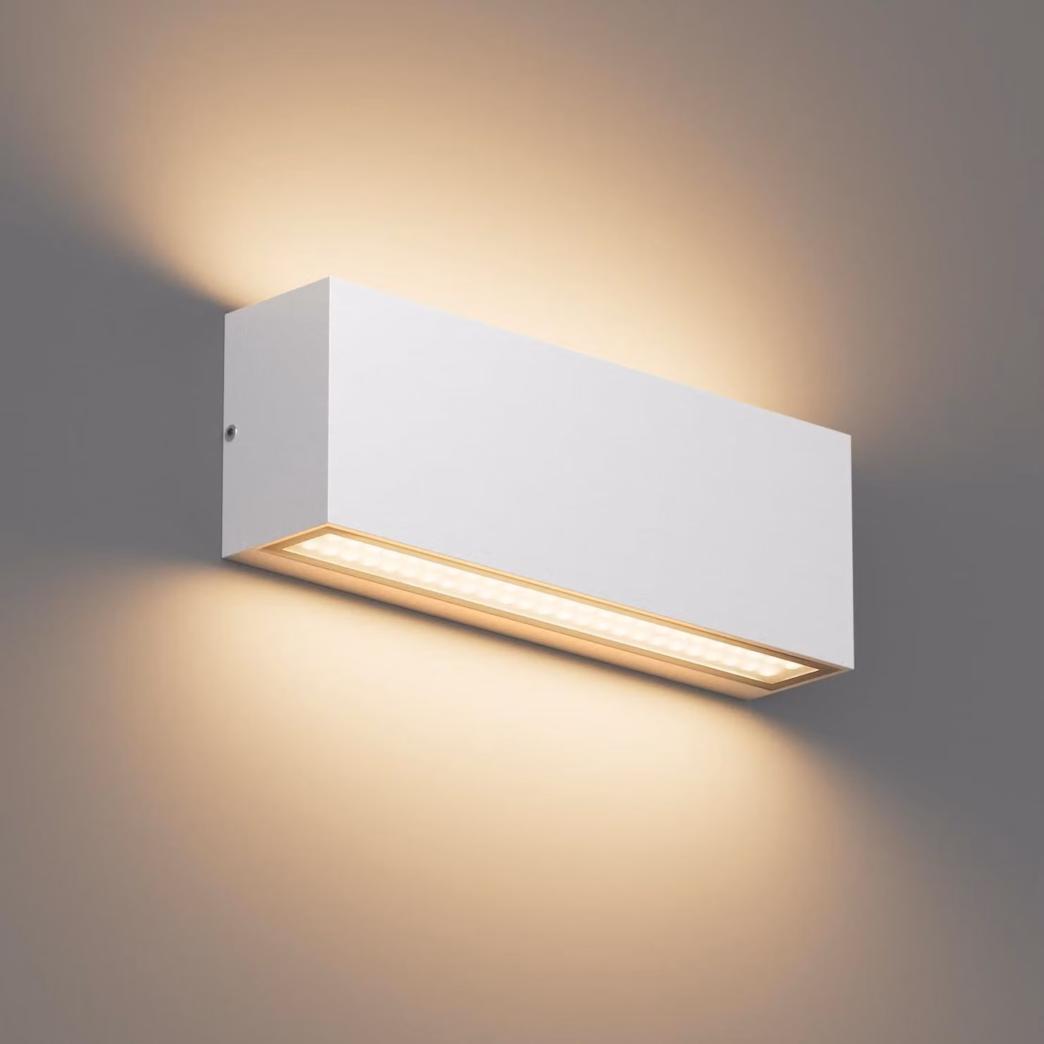 Lampada da parete a LED, 24W, grado di protezione IP65, luce bianco caldo 3000K, 1800 lumen, orientabile verso l'alto e verso il basso, alluminio/vetro, colore bianco