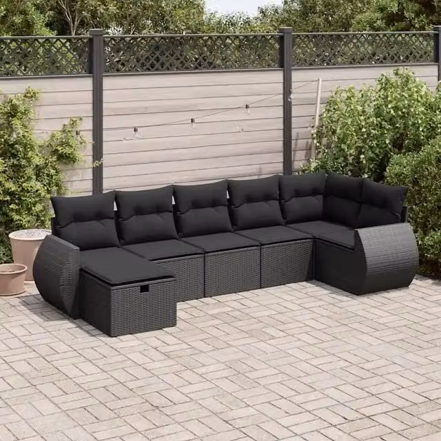 Set Divani da Giardino con Cuscini 7pz Nero Polyrattan 3325601