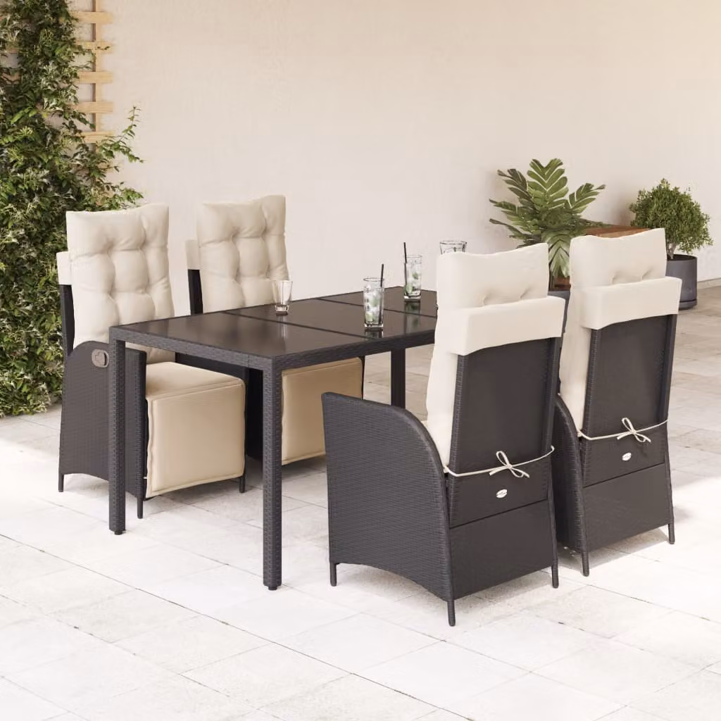 Set da Pranzo da Giardino vidaXL 5 pz in Polyrattan Nero con Piano in Vetro – 1