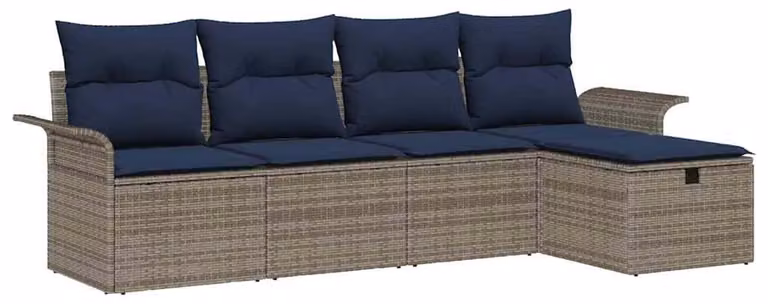 Set Divano da Giardino con cuscino 5 pcs Poly Rattan