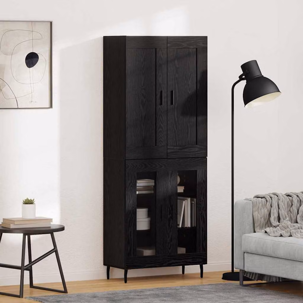 Set di 2 credenze moderne vidaXL in rovere e nero, L: 69,5 cm, P: 34 cm, H: 180 cm – 1
