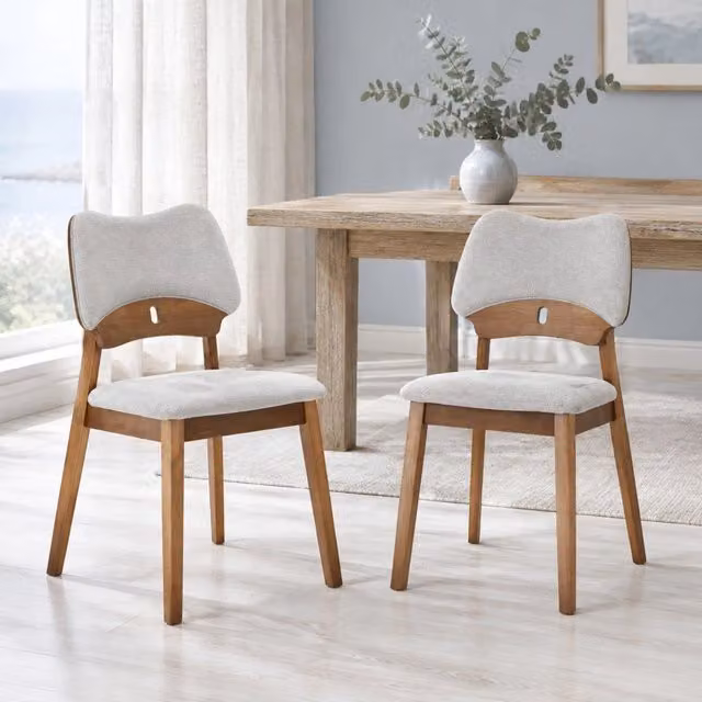 Set di 2 sedie da pranzo MIVRAY con schienale a farfalla in legno di caucciù e seduta imbottita in tessuto grigio per cucina, soggiorno o ufficio domestico