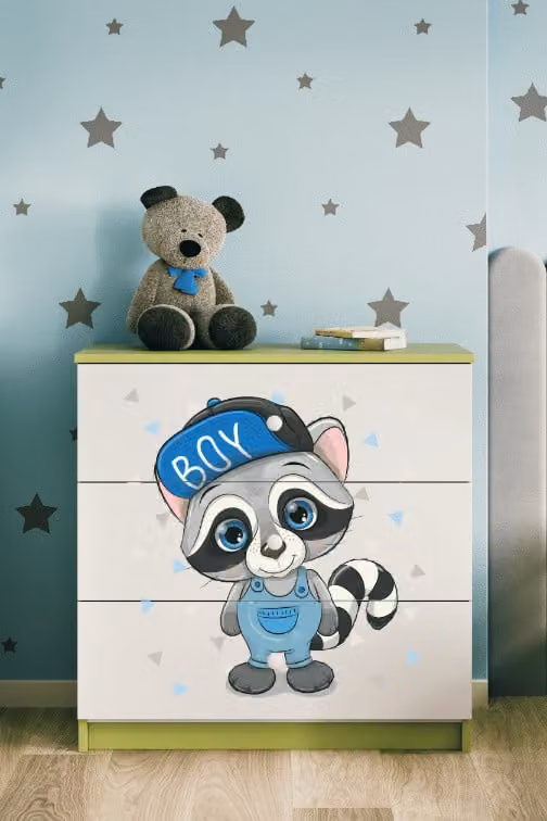 Cassettiera per bambini procione nel colore verde Babydreams