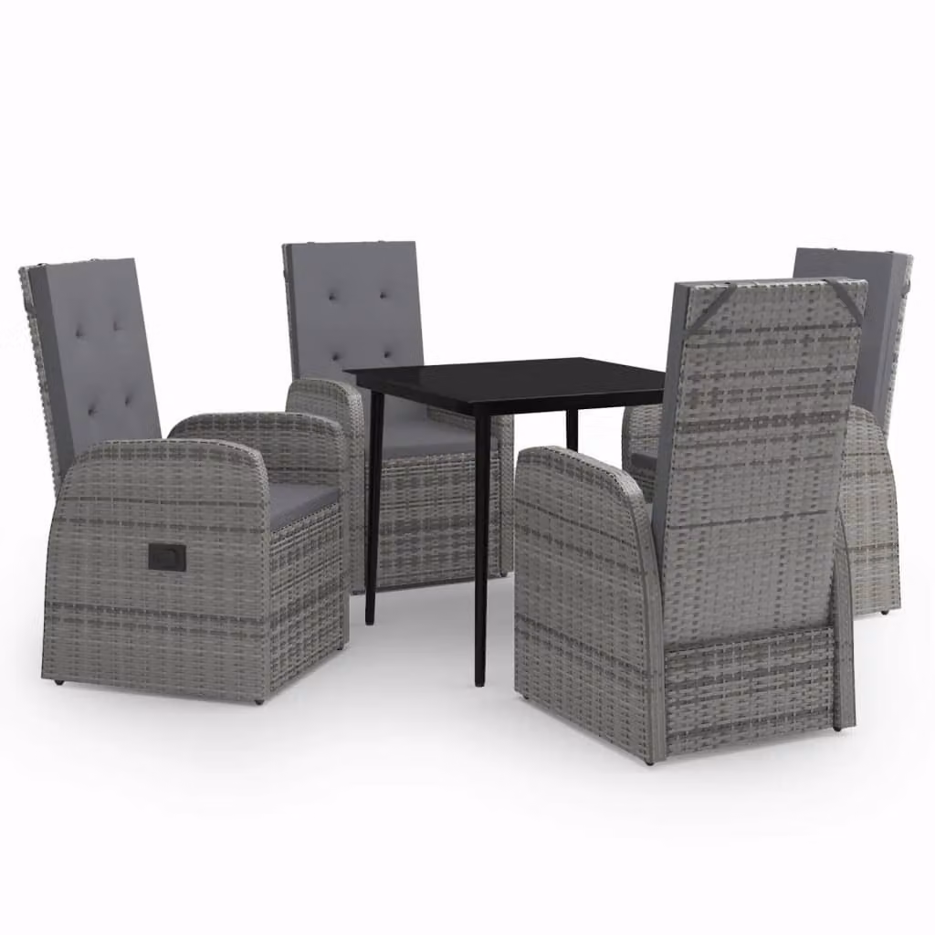 Set da Pranzo da Giardino 5 pz con Cuscini Grigio