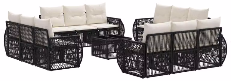 Set Divano da Giardino 13 pcs Nero e Bianco Crema polyrattan