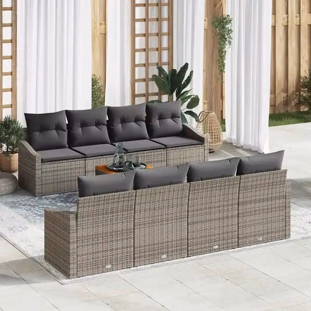 Set Divano da Giardino 9 pz Grigio polyrattan 3356473