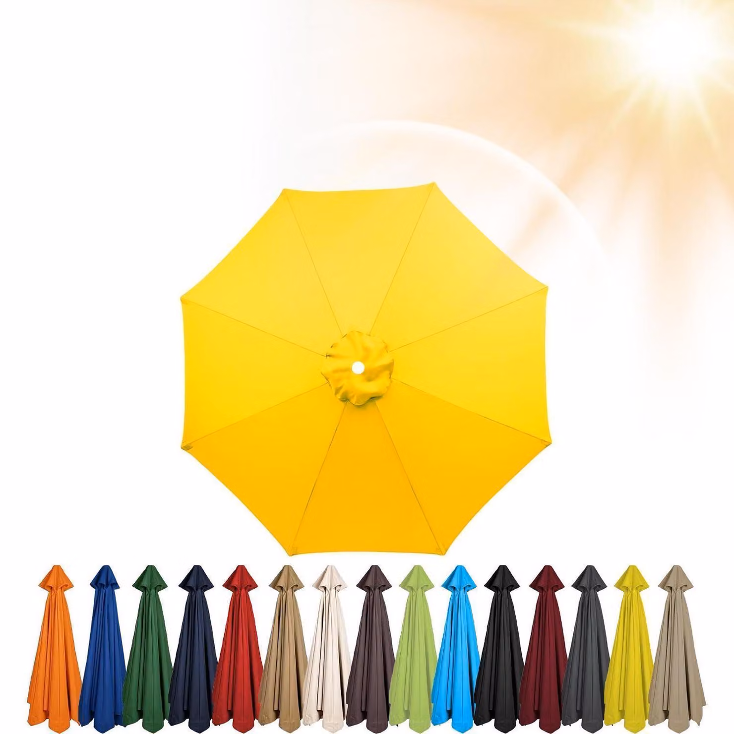 Copertura di ricambio per ombrellone, diametro 350 cm, colore giallo, 8 stecche, protezione UV, resistente al vento, in poliestere