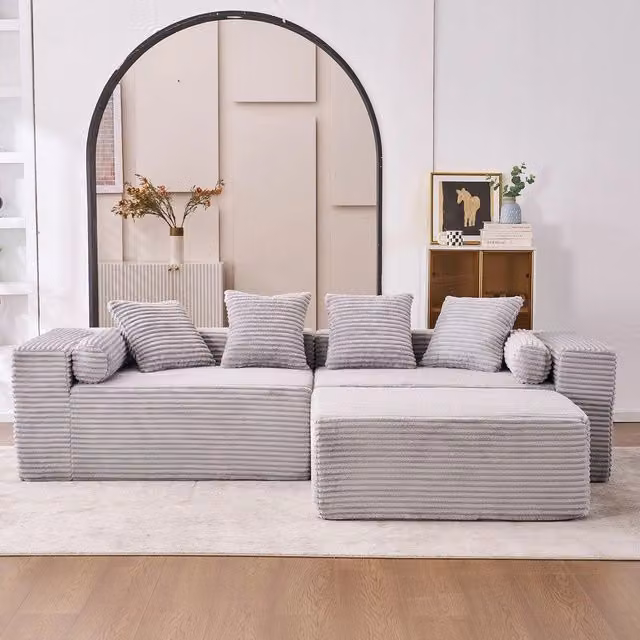 Divano angolare con chaise longue ¨C Minimal ¨C grigio tessuto chenille 3 posti
