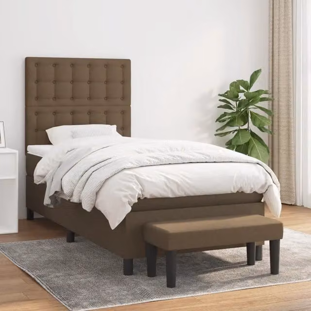 Letto con Giroletto a Molle e Materasso Ibrido vidaXL, Marrone e Bianco, L/P/H: 90 x 190 x 25 cm