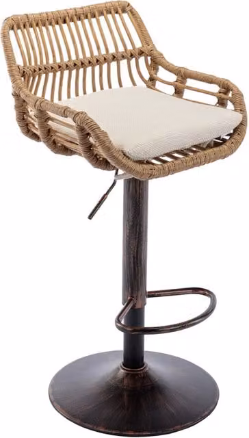 Set di 2 sgabelli da bar girevoli con braccioli in tessuto di lino beige e struttura in metallo oro con altezza regolabile e poggiapiedi – 1