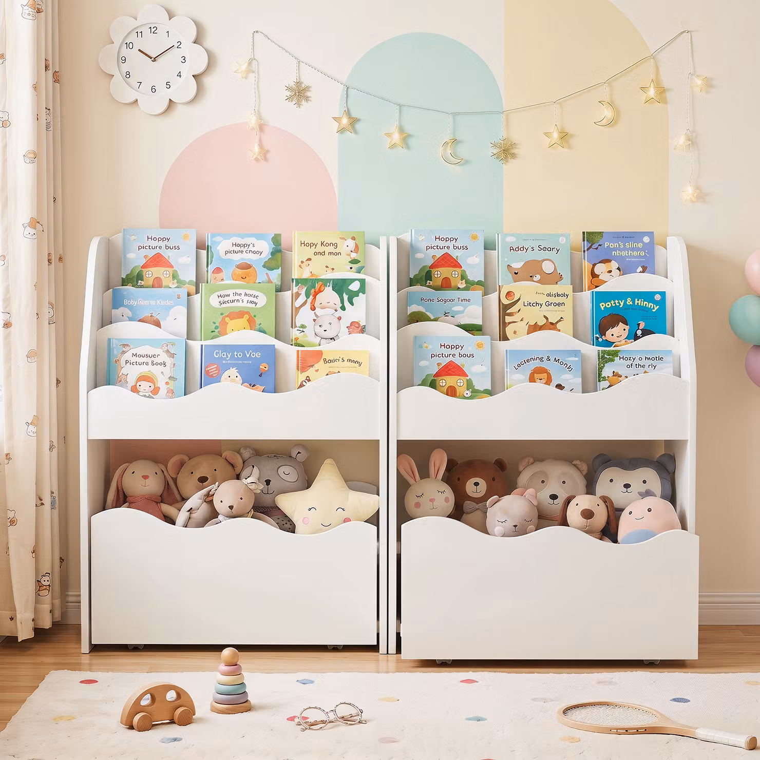 Libreria montessoriana per bambini Costway in legno a 4 livelli con cassetto portagiochi e ruote, Bianco