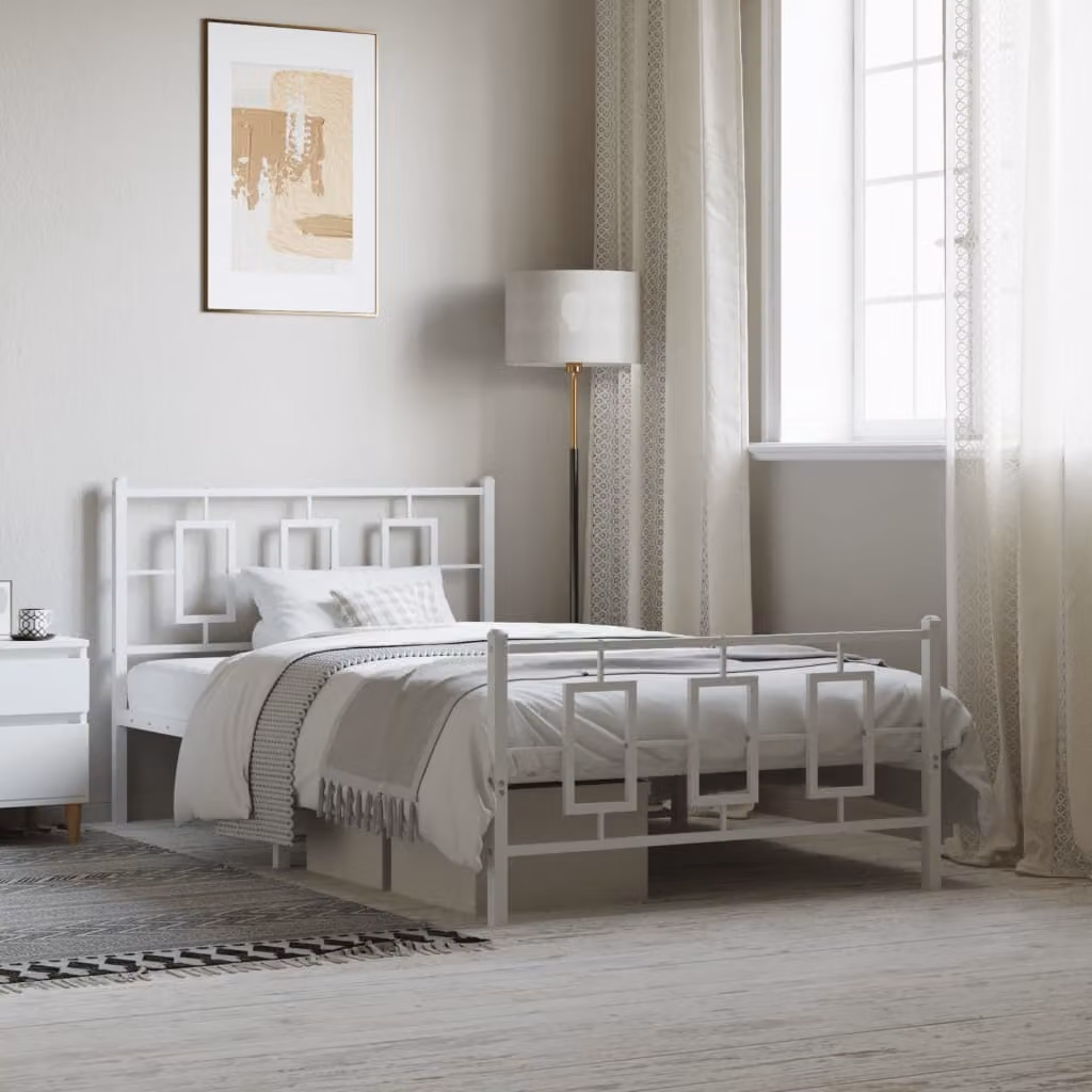 vidaXL Giroletto in metallo bianco con testiera e pediera L: 107 cm, P: 203 cm, H: 91 cm
