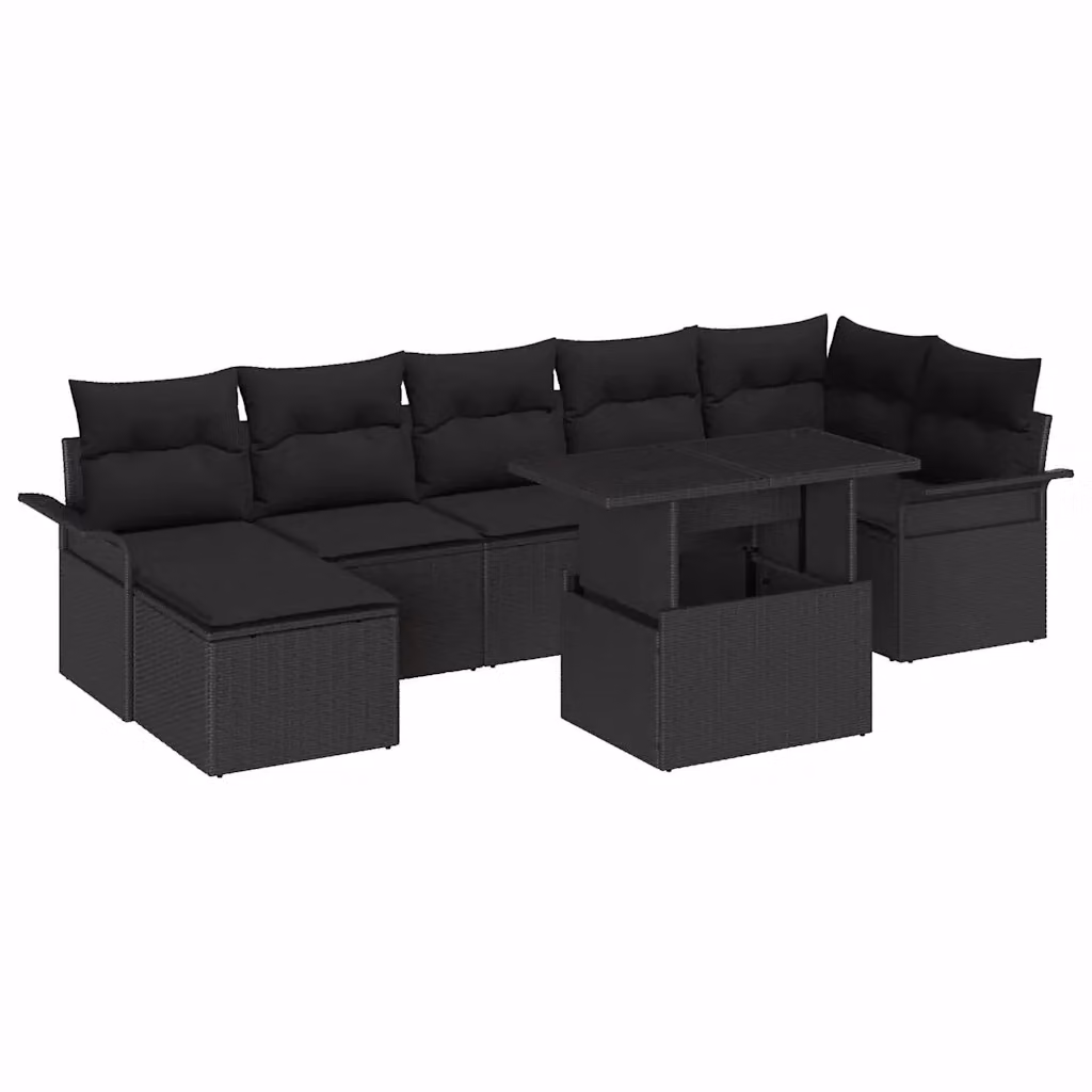 Set Divano da Giardino a L vidaXL 8 Pezzi in Rattan con Cuscini e Tavolino Nero – 1