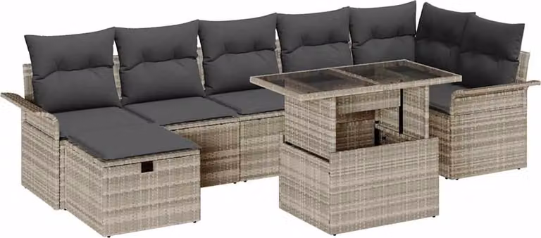 Set Divano da Giardino 8 pcs Grigio chiaro Poly Rattan