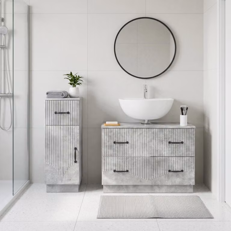 Set di mobili da bagno vidaXL HOORN composto da 2 pezzi in MDF grigio opaco con mobile sottolavabo e pensile