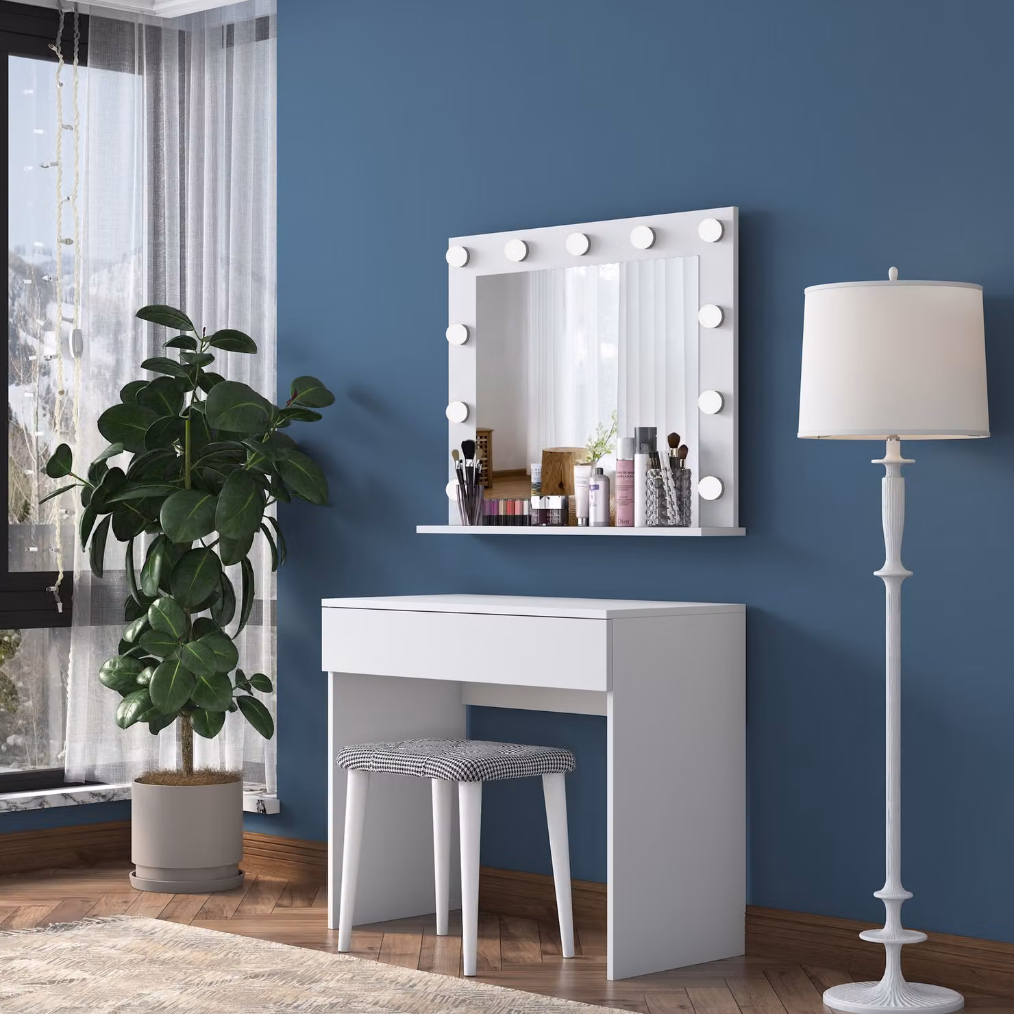 Skye Decor, BJ121 - 2934, Tavolino da toilette, 100 % truciolato rivestito di melamina, grado E1, bianco, 90 x 45 x 76,8 cm