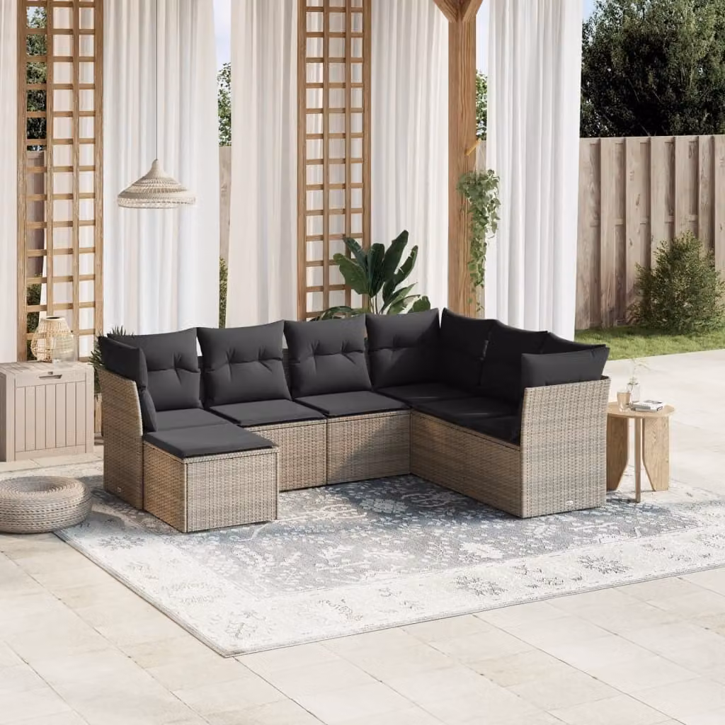 Maison Exclusive - Set da giardino 7 pezzi con cuscini in polyrattan grigio