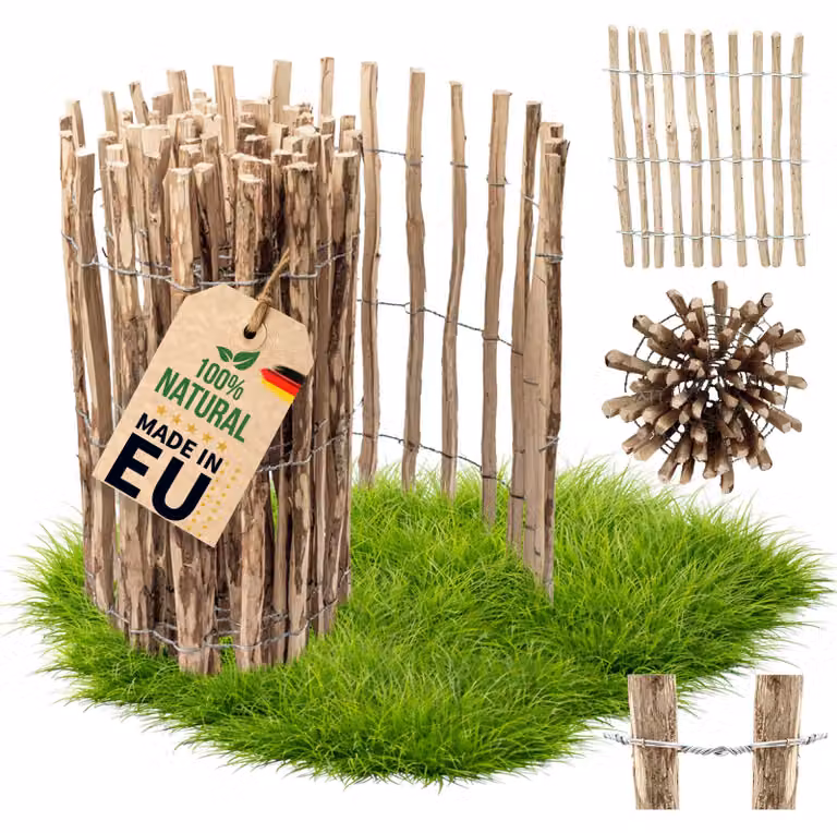 Floranica recinzione a staccionata in nocciolo castagno 5m lunghezza x 80cm altezza, distanza tra le doghe 4-6cm, recinzione da giardino