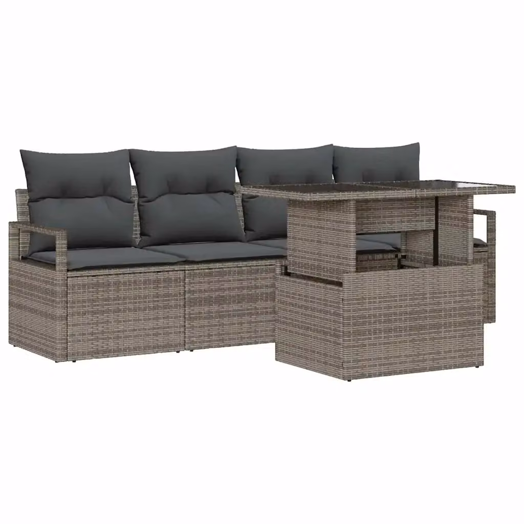 Set Divano da Giardino vidaXL 5 Pezzi Grigio con Cuscini e Tavolino in Rattan e Metallo – 2