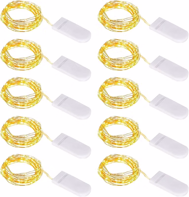 Catena luminosa a LED, set da 10 luci, lunghezza 1 metro, luce bianco caldo, grado di protezione IP67, filo in rame