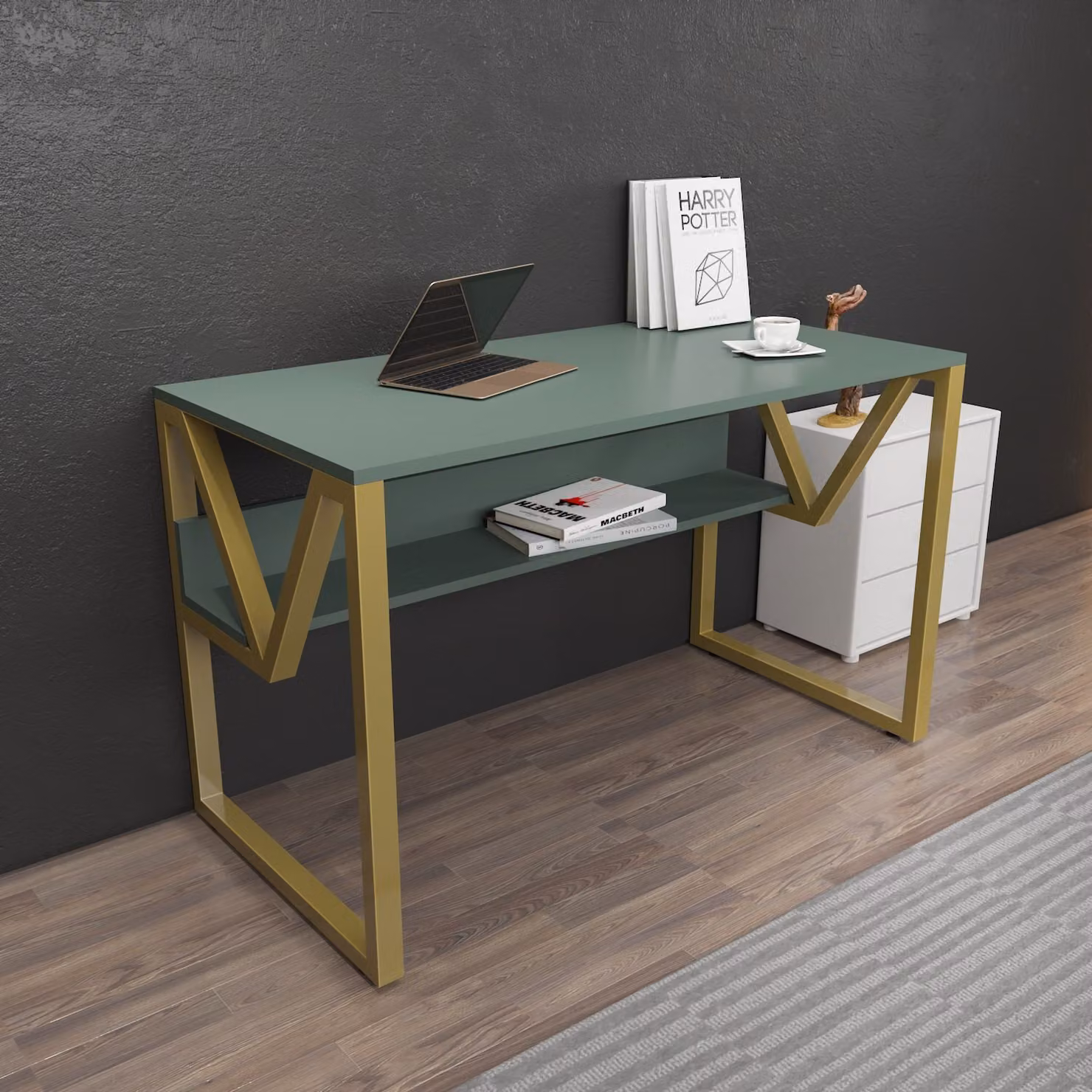 Skye Decor, Lona - Verde, Oro, Scrivania, Verde, 100% PANNELLI DI PARTICELLE RIVESTITI IN MELAMMINA, 120 x 60 x 72,8 cm