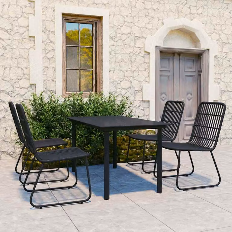 Set da pranzo da giardino vidaXL in 5 pezzi in polyrattan e vetro nero moderno