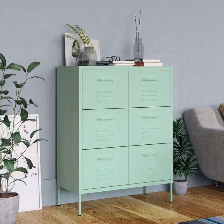 Cassettiera moderna vidaXL in metallo verde opaco L: 80 cm, P: 35 cm, H: 101,5 cm