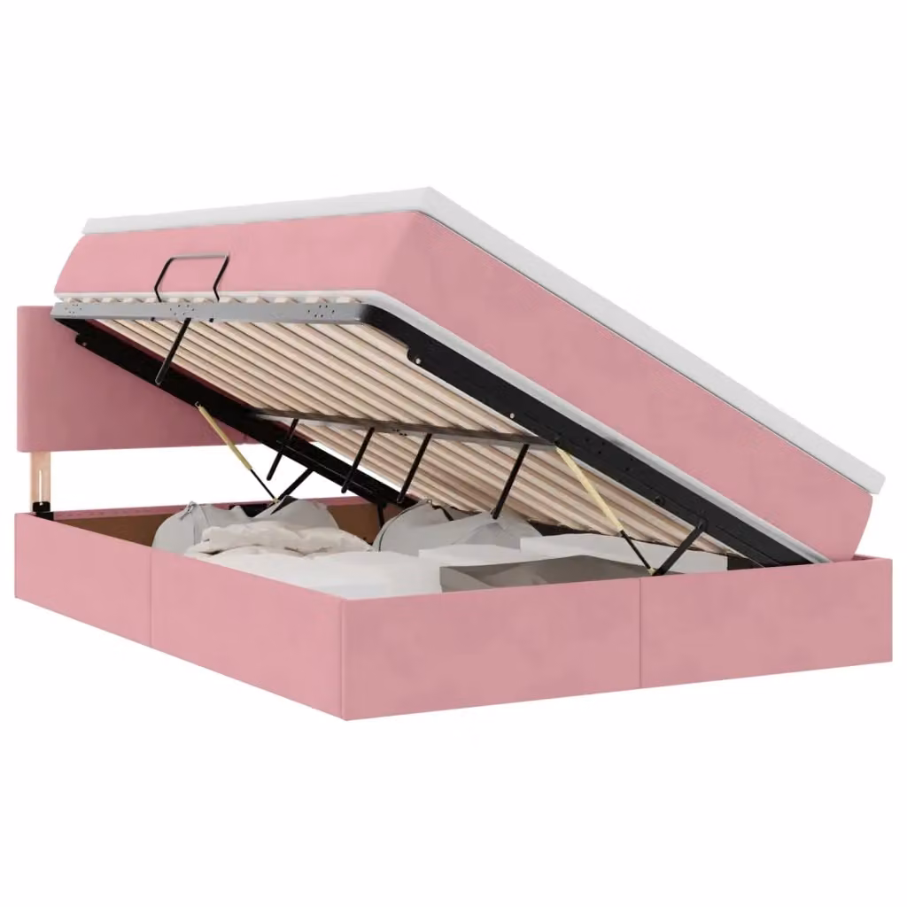 Letto con contenitore e testiera vidaXL in velluto rosa e bianco, L/P/H: 200 x 140 x 144 cm – 2