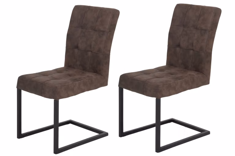 Set di 2 sedie a sbalzo Donna - Rivestimento in microfibra marrone - Imbottitura trapuntata - Struttura quadrata in metallo antracite - Portata massima 120 kg - 42x62 cm