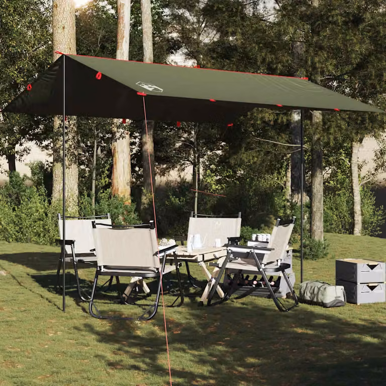 vidaXL Telone da Campeggio Impermeabile in Poliestere Verde Oliva 366 x 306 cm