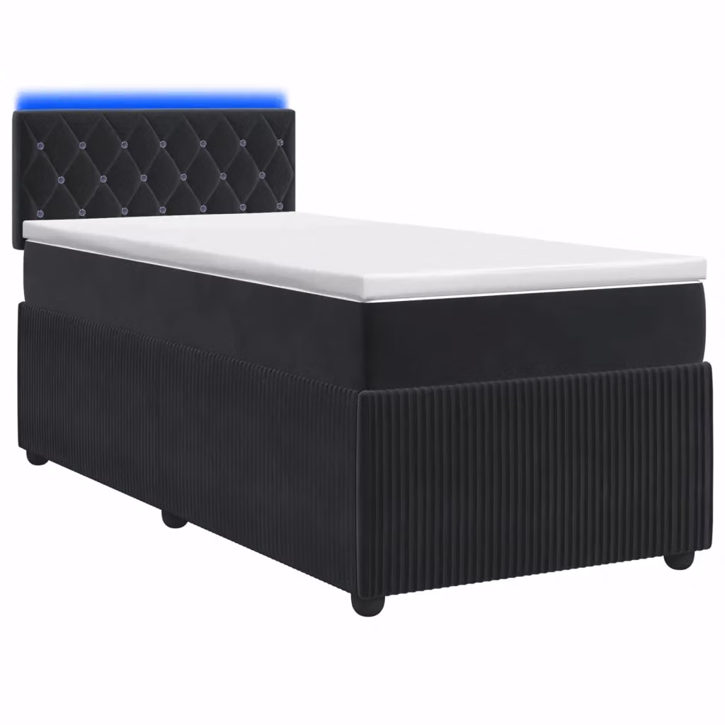 Letto box spring vidaXL in velluto nero con materasso a molle pocket e base contenitore, dotato di illuminazione sottostante e porta USB, L/P: 200 x 80 cm – 2