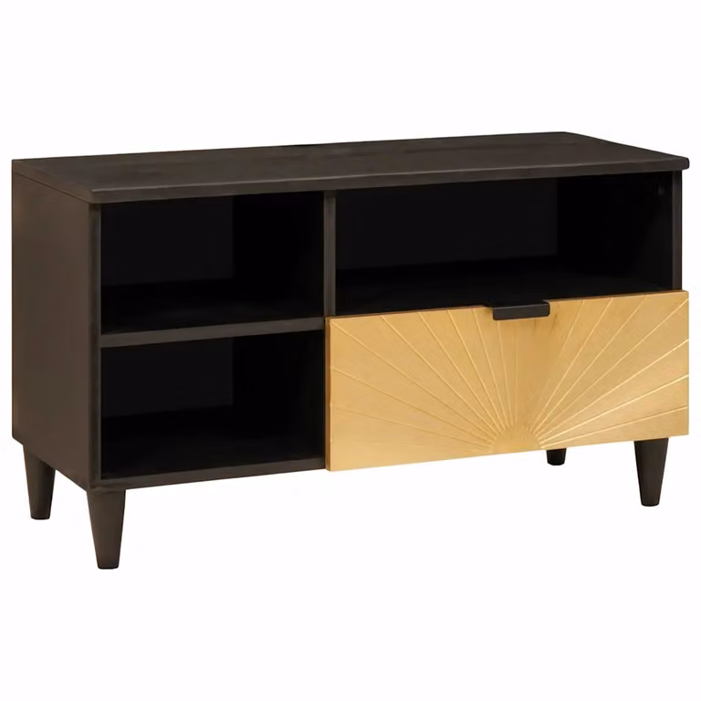Mobile TV vidaXL Moderno in Legno MDF Nero e Oro L 80 x P 33 x H 46 cm