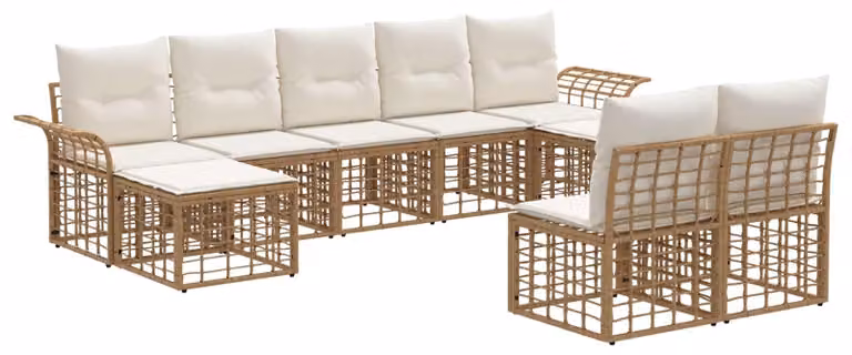 Set di divani da esterno 9 pcs Naturale e Bianco Crema