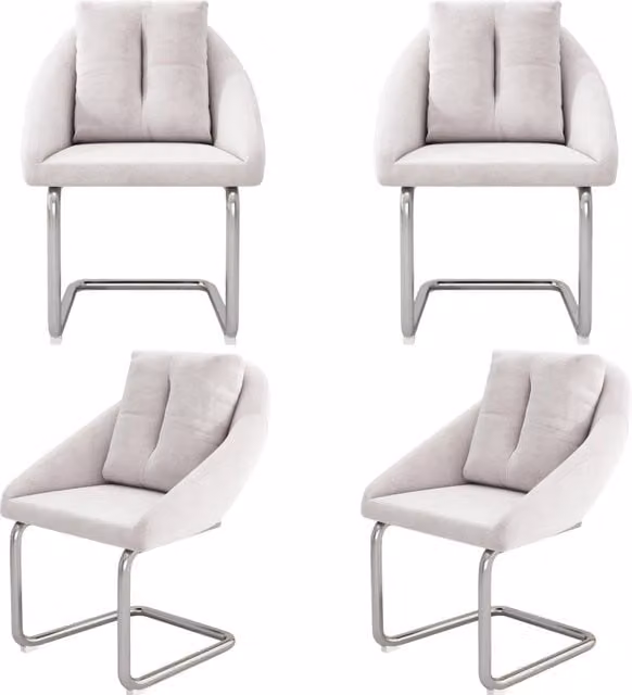 Set da 4 Sedie da Pranzo in Velluto Beige con Cuscino e Gambe Curvate in Metallo
