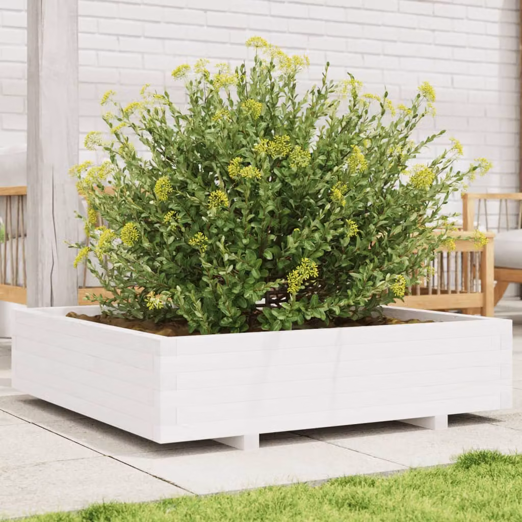 Fioriera da giardino vidaXL in legno di pino massello, colore bianco, L 100 x P 100 x H 26,5 cm