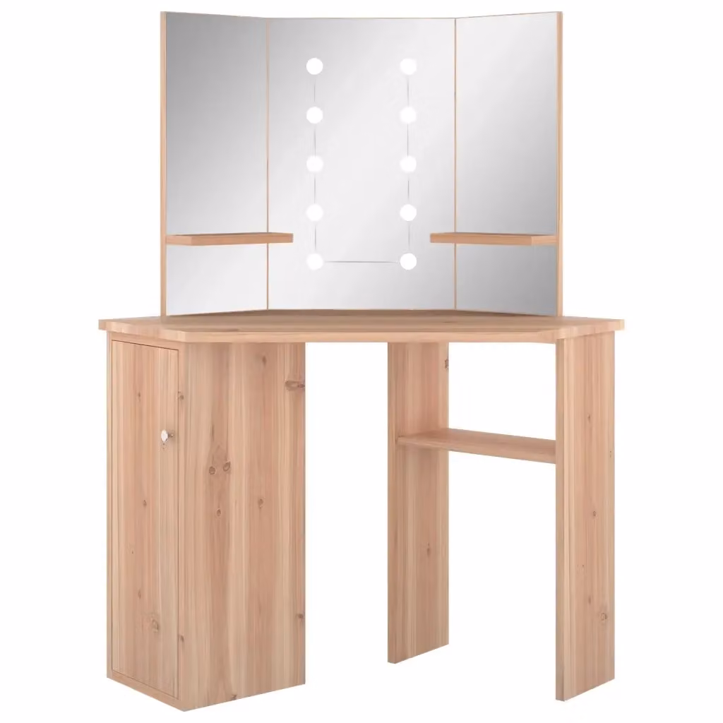 Tavolino da Trucco Angolare con LED vidaXL in Rovere Marrone L: 111 cm, P: 54 cm, H: 141,5 cm – 2