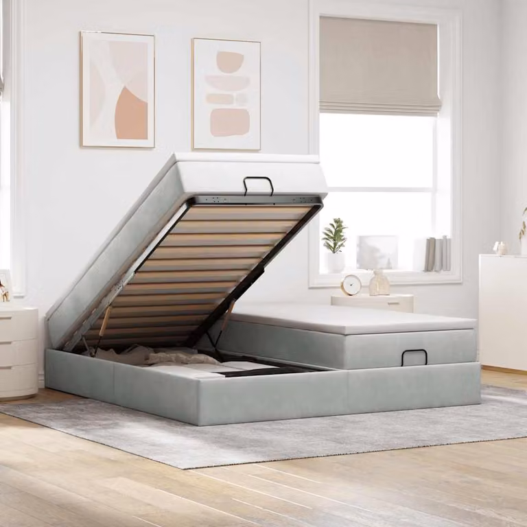 Struttura Letto con Contenitore a Sollevamento vidaXL in Velluto Grigio e Bianco L/P: 180 x 200 cm