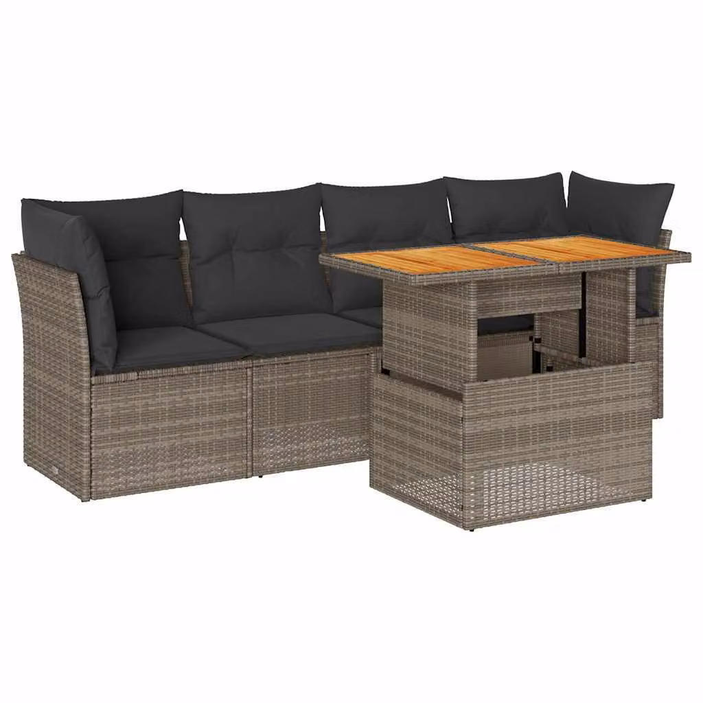 Set Divano da Giardino 5 pz con Cuscini Grigio in Polyrattan
