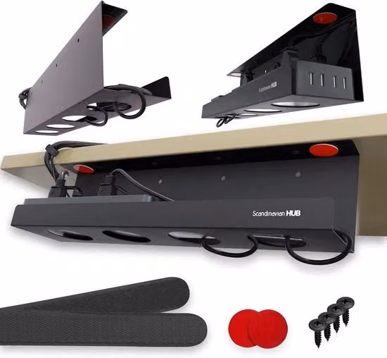 Organizzatore in gomma e plastica per la gestione dei cavi, multi scomparto, Nero, Lunghezza: 43 cm