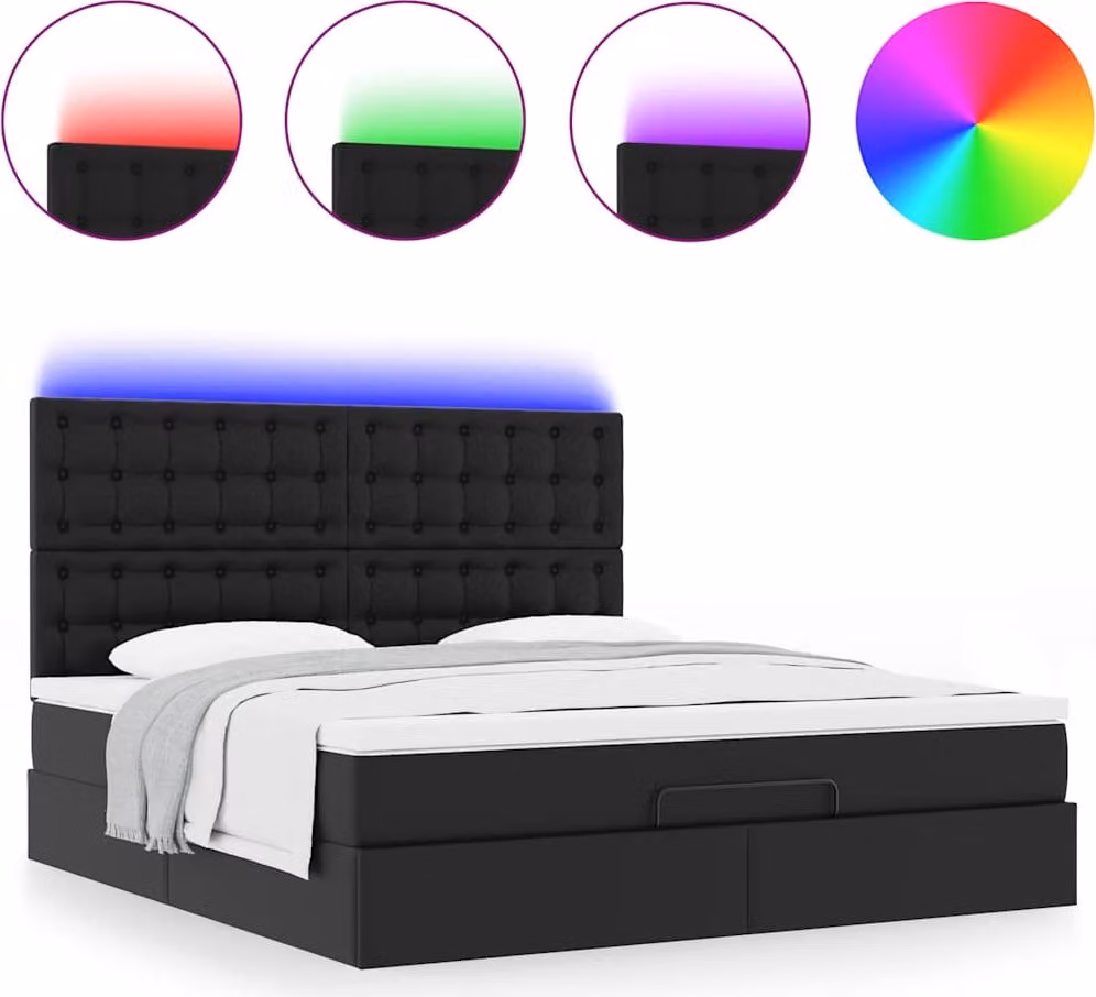 Struttura Letto Pouf con Materasso Nero 180x200 cm Pelle finta