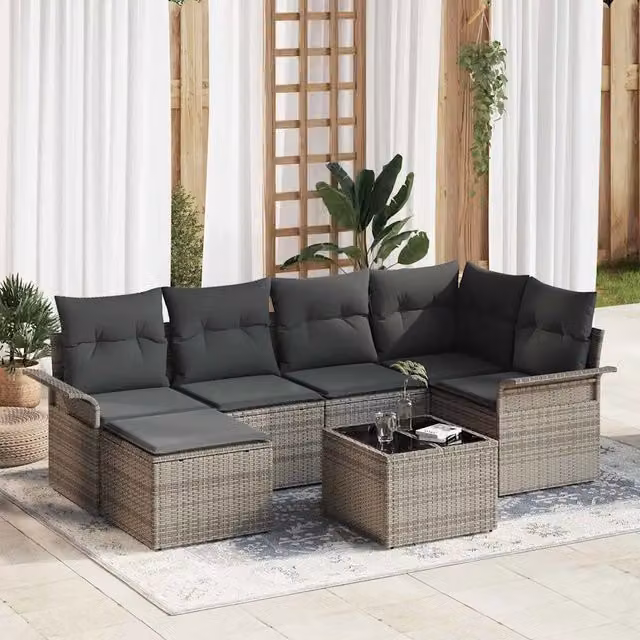 Set Divano da Giardino 7 pz Grigio polyrattan 3354108