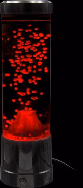 Lampada Vulcano cilindrica rossa con design in vetro e alimentazione USB per uso da tavolo